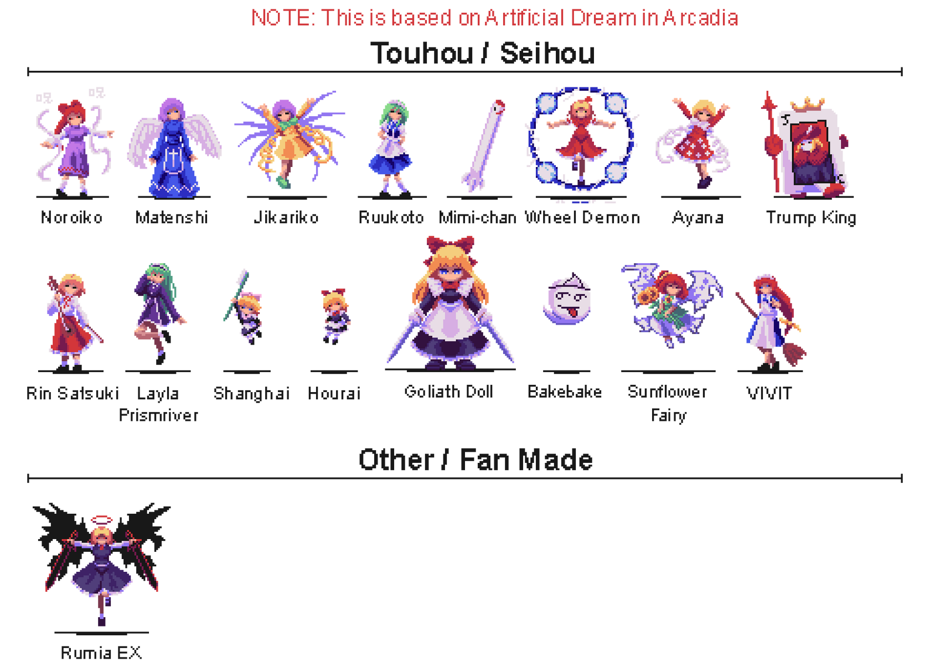 Enemy sprite for side-characters of Touhou in style of Artificial Dream of Arcadia